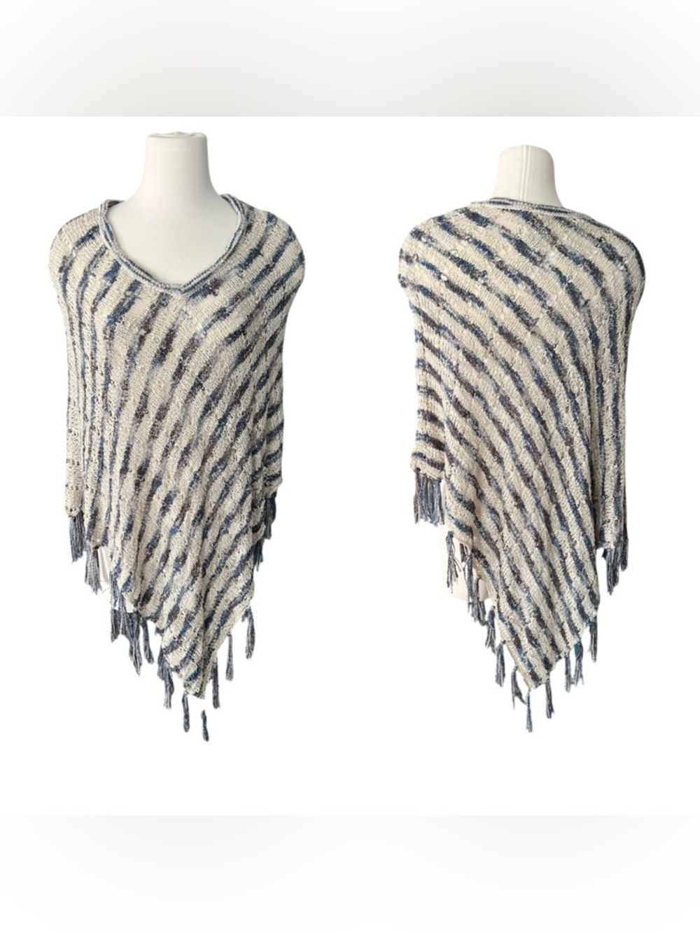 Chico's Crochet Fringed Poncho Kimono Shawl One Size Boho Hippie Festival Beach